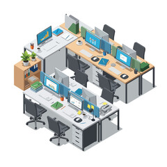 Obraz premium Modern Office Cubicles with Computers and Desks