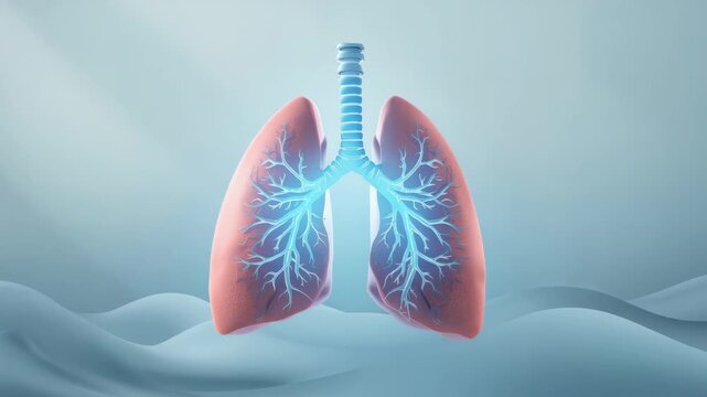 Healthy human lung anatomy with glowing bronchial tree airway trachea respiratory system lung