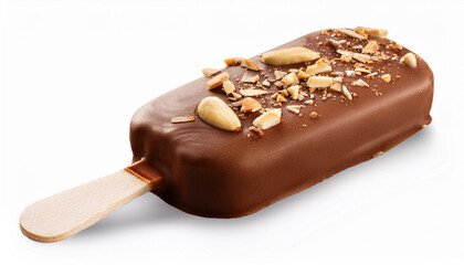Obraz premium Chocolate Covered Ice Cream Bar With Nuts On A Stick Almond Popsicle Isolated On Transparent Background