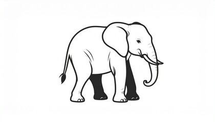 Elegant Black and White Illustration of a Majestic Elephant Standing Proudly.