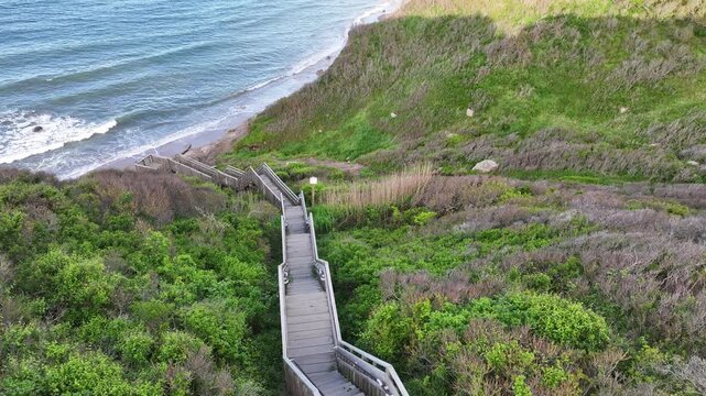 Mohegan bluffs stairs descent into ocean
