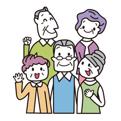 たくさんの老人が集まって楽しそうな様子