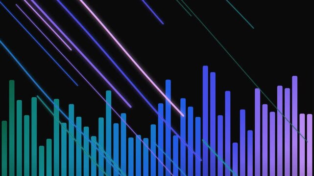 Abstract blue sound wave background featuring a financial growth chart and technology data lines for a modern business market report illustration
