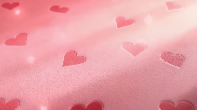 Soft pink paper texture with stitched heart cutouts and warm romantic pattern