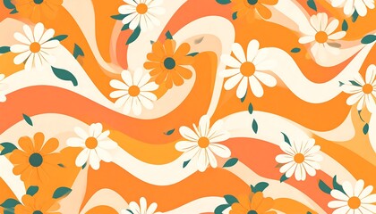 Obraz premium Vibrant floral pattern with swirling lines and flowers