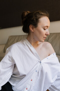  Sensual Portrait of Young Woman in White Shirt