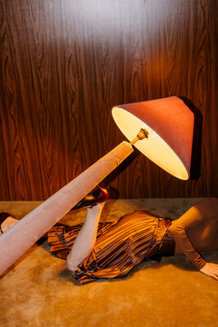 Vintage Orange Lamp Scene With Brown Dress