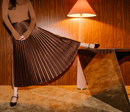 Elegant Pleated Maxi Skirt With Heels