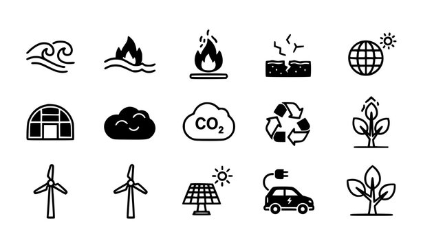 Climate Change and Sustainability Rounded Vector Icon Set