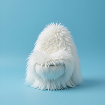 A fluffy white plushie loo on a blue background. A soft toy decor toilet.