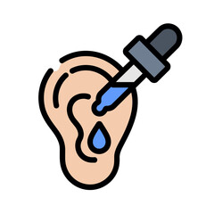A medical illustration of an ear with a dropper applying ear drops