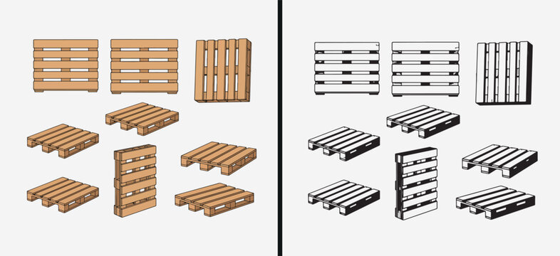 Wooden Pallet Crate Box Illustration, Shipping Cargo Container Vector Art, Warehouse Storage Rack Clipart, Logistics Transport Graphic Design, Wooden Frame Structure Pack, Industrial Packing Collectio