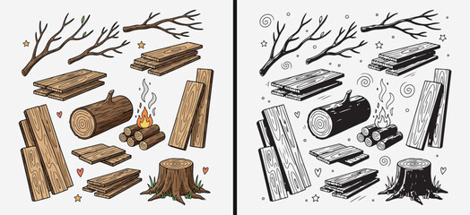 Wood Timber Lumber Material Illustration, Wooden Plank Log Vector Art, Carpentry Construction Wood Clipart, Natural Wood Texture Graphic Design, Firewood Stack Board Pack, Forestry Woodwork Collection © pankaj