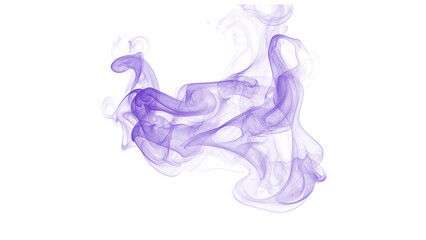 Graceful, flowing abstract form of translucent purple smoke, isolated on a white background, creating a sense of gentle motion.