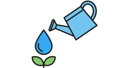 Fototapeta premium Watering Can Pouring Water Drop on Young Green Plant Growth Illustration