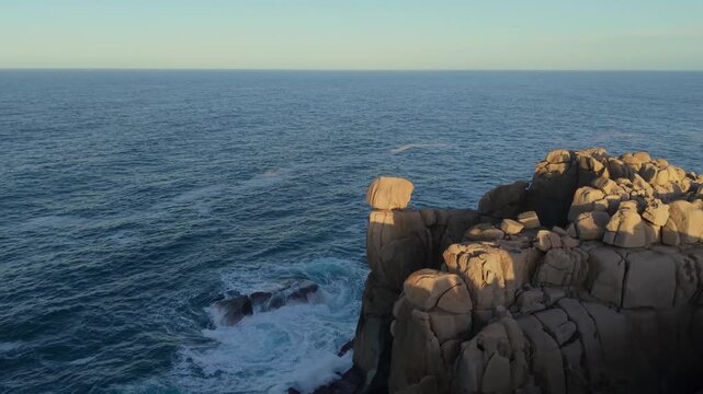 Sea Cliffs Of Cantis de Papel On A Sunny Day In Moras, Lugo, Spain. Aerial Pullback Shot