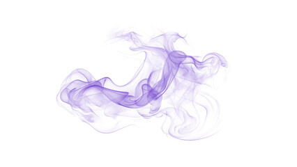 Soft violet smoke cloud, delicate abstract form with translucent wisps and flowing curves on white