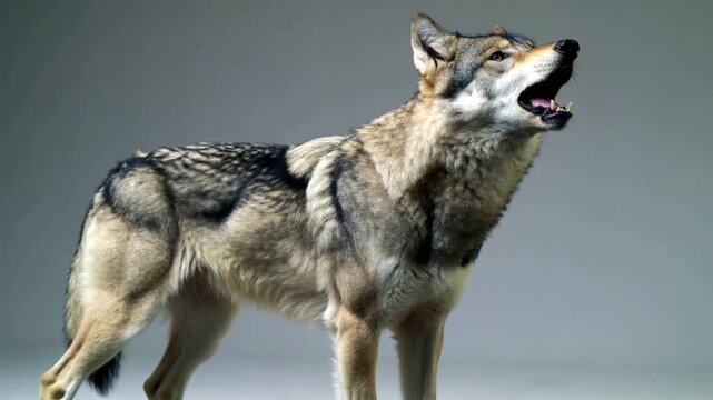 Gray wolf howling wild animal portrait Canis lupus