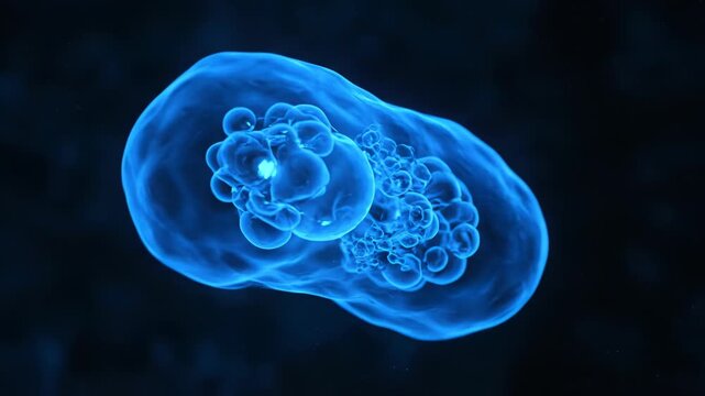 Blue Cell Structure Rotating in Dark Space.