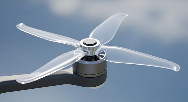 Drone Propeller Blade Closeup with Cloudy Sky.