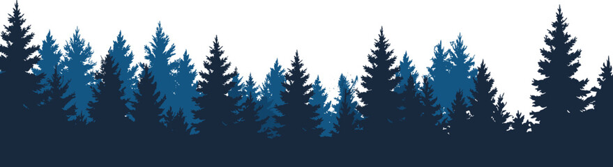 WebLayered forest silhouette, coniferous trees, pine fir woodland, natural skyline, wilderness scenery, outdoor nature, evergreen environment, eco design, flat vector illustration © Noman