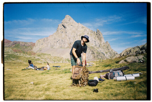 Hiker backpack mountain