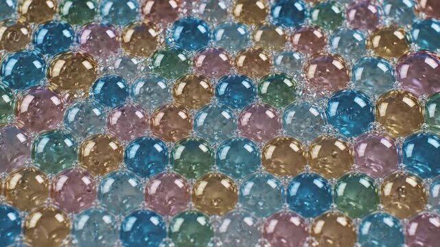 Colorful translucent gel beads creating a vibrant abstract background pattern
