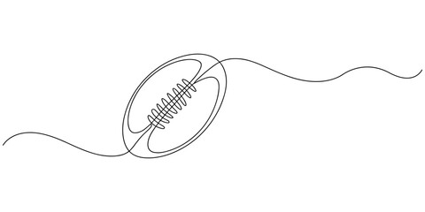 One continuous line drawing American football ball. sport ball concept, Continuous one line drawing of Rugby ball. Modern continuous line draw design graphic vector illustration. © Creative Tania