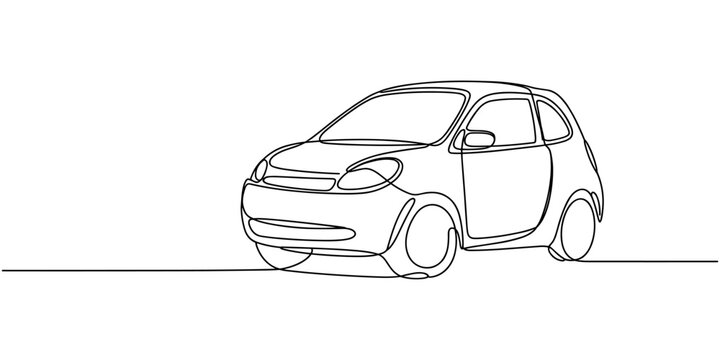 Continuous one line drawing of car vector icon. Modern city car continuous one line drawing. Minimalist black linear sketch vector illustration. Abstract small car in continuous line art drawing style