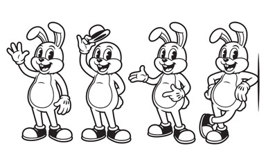 Naklejka premium rabbit mascots featuring a bunny in various friendly poses funny cartoon mascot character in different poses