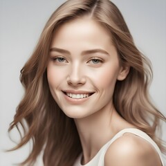 Smiling young woman captured in a closeup portrait with natural makeup,
