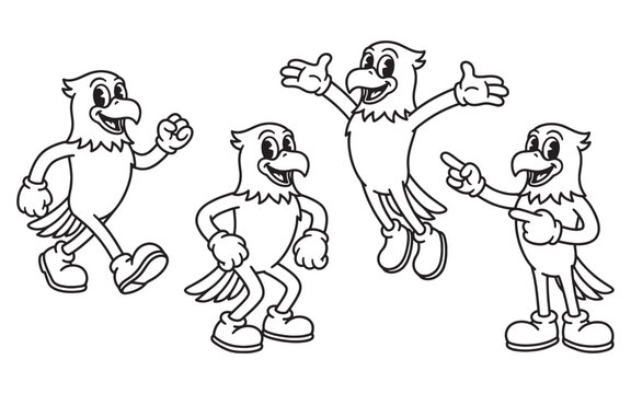 eagle funny cartoon mascot character in different poses