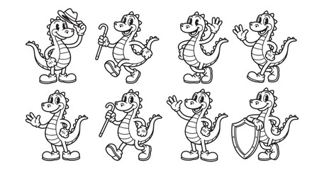 dinosaur funny cartoon mascot character in different poses © trianatio