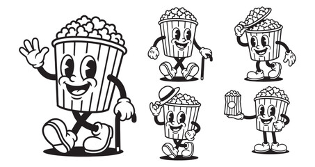 cartoon popcorn box funny cartoon mascot character in different poses © trianatio