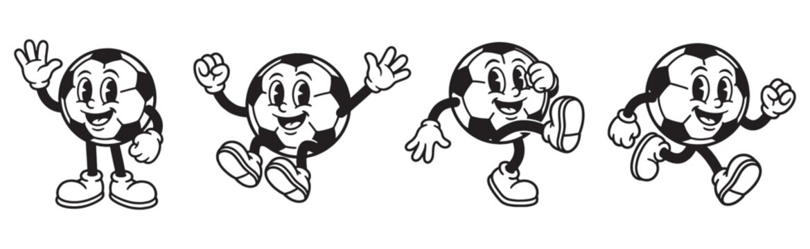 soccer ball funny cartoon mascot character in different poses