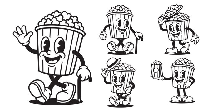 cartoon popcorn box funny cartoon mascot character in different poses
