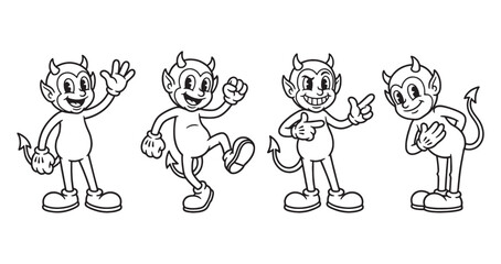 Naklejka premium devil funny cartoon mascot character in different poses