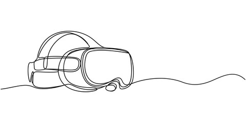 Obraz premium Continuous one line drawing Virtual reality headset, Single line art glasses of virtual reality, virtual game concept vector illustration isolated on transparent background.