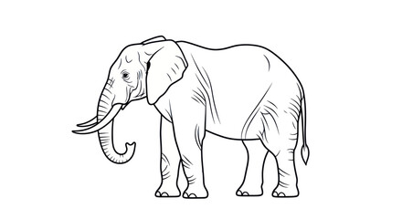 Fototapeta premium Stylized Elephant Outline Drawing, Simple Line Art of African Elephant