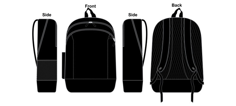 Black Backpack Front Back and...