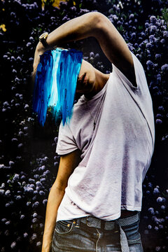 Analog mans portrait with paint drip 
