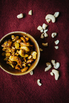 mixed nuts on a textured background