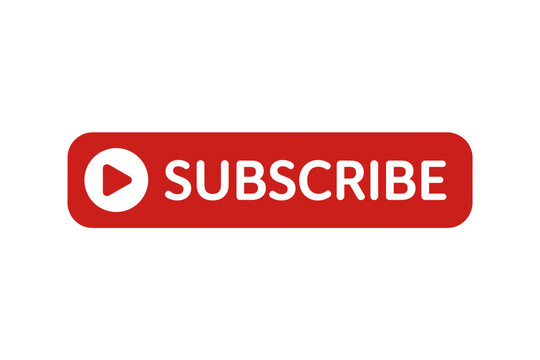 A red subscribe button with a white play icon and text on a transparent background