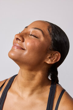 Beautiful multiracial woman in studio 