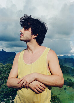 Scenic portrait of a male in the mountains