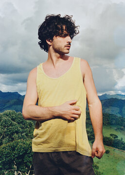 Scenic portrait of a male in the mountains