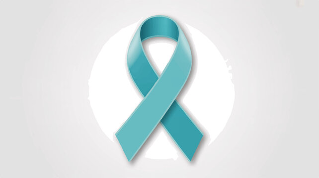 Teal awareness ribbon on white background symbolizing support and hope for a cause