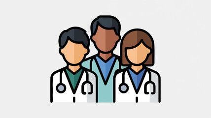 Fototapeta premium Three diverse medical professionals standing together in white lab coats
