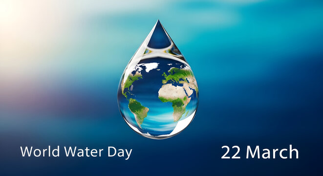 Water drop with earth inside for world water day on 22 march concept