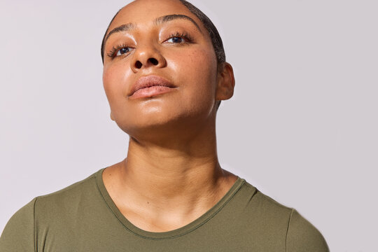 Beautiful multiracial woman in studio 